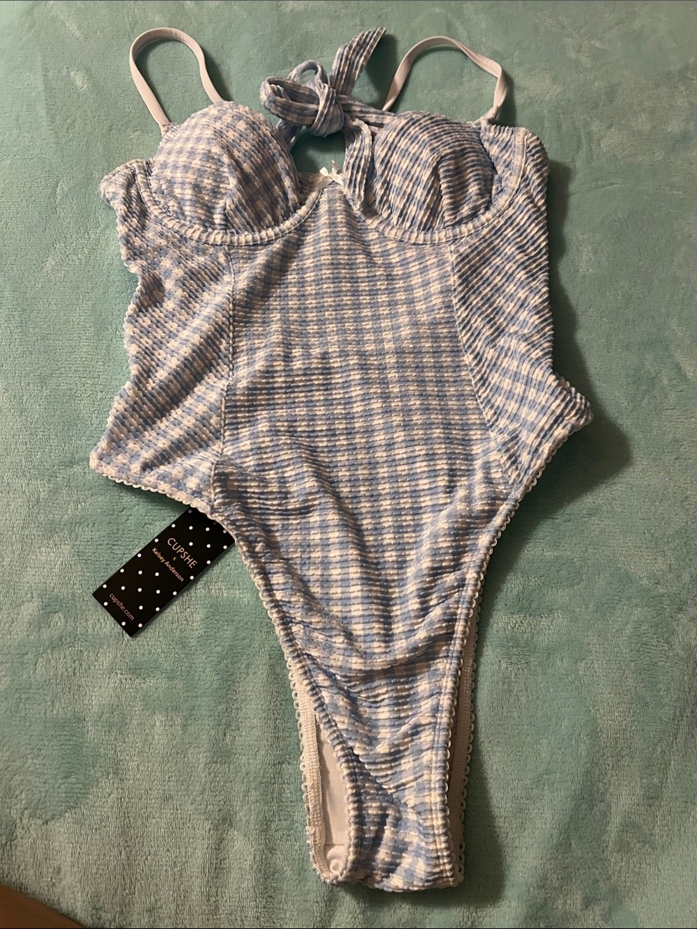 Cupshe Blue & White Ribbed Stripe woman’s One-Piece Swimsuit